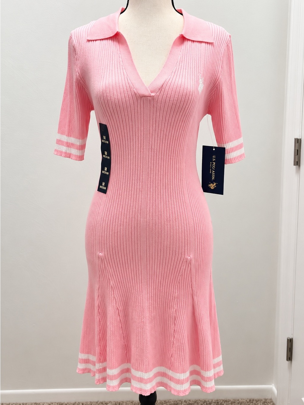 U.S. Polo Assn. Pink Ribbed Knit Polo Dress Size M NWT $80 Retail